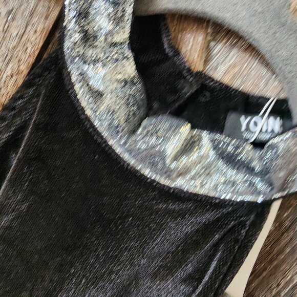 Yoins Black Sleeveless Cocktail Mini Dress‎ Size L 12 Velvet Stretch Glitter NWT - Picture 4 of 15